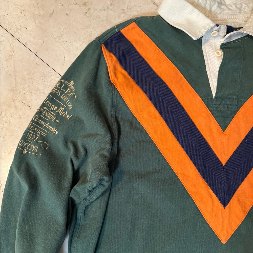 Polo by Ralph Lauren Green and Orange Rugby Shirt - Picture 3 of 8